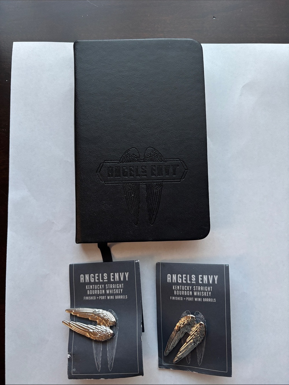 Angels Envy Whiskey Embossed Notebook with Silver Wing Pins